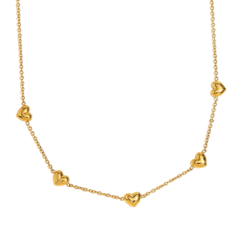 Minimalist Heart-Shaped Stainless Steel Pendant Necklace with 18K Gold Plating on O-Chain for Women