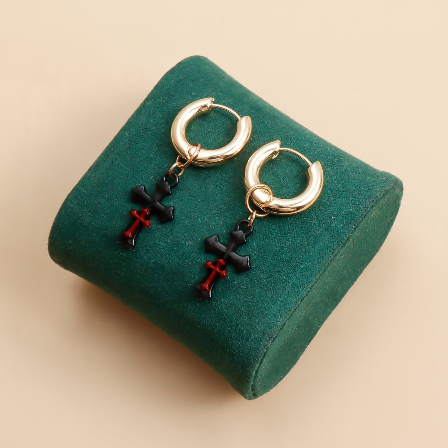 Vintage Gothic Cross Hoop Earrings for Women in Alloy with Electroplated Finish