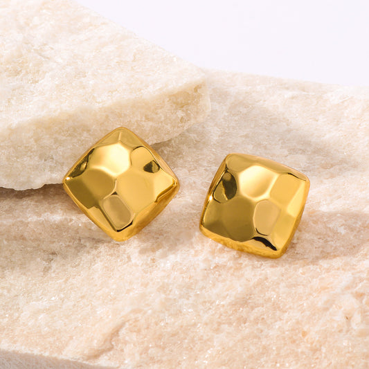 Minimalist Geometric Stainless Steel Earrings with Vacuum Plated 18K Gold Finish Asymmetrical Design for Women