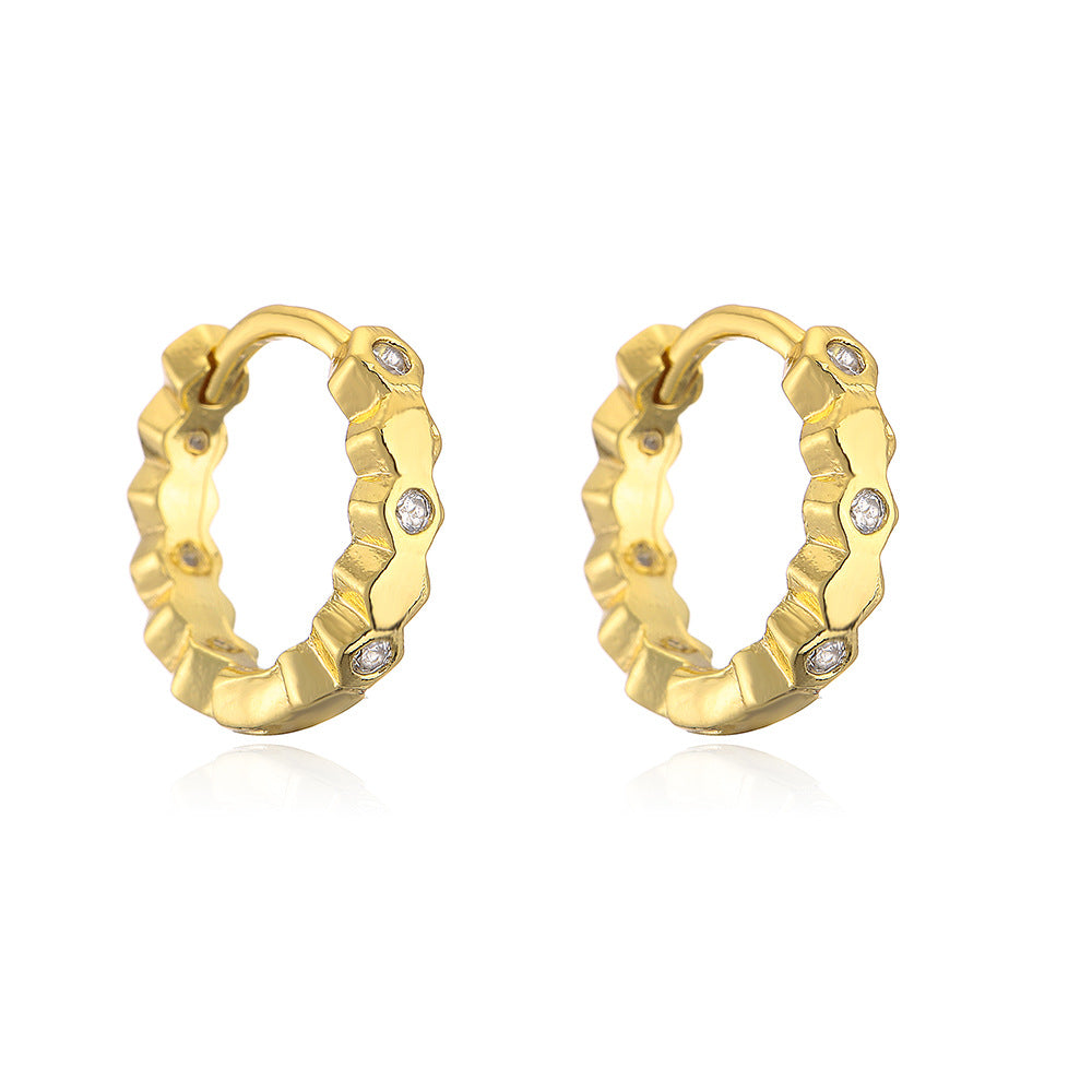 Orecchini a cerchio irregolari geometrici minimalisti da donna in rame con placcatura in oro e zirconi micropavé