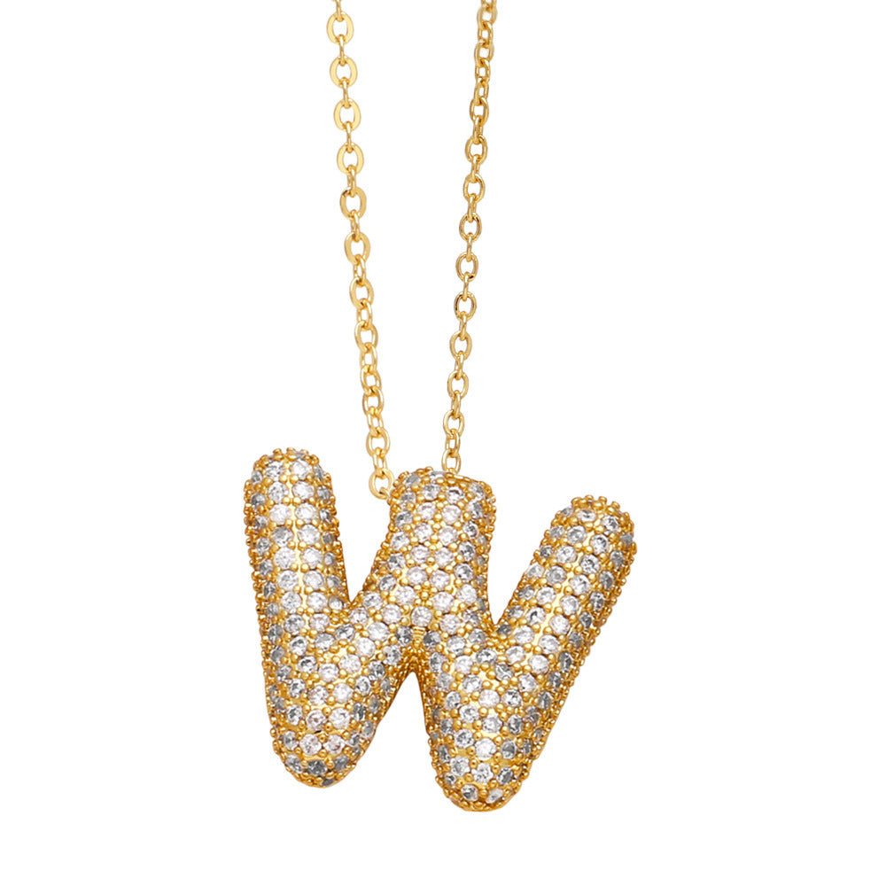 Minimalist Letter Brass Cubic Zirconia Plated Necklace Cable Chain Unisex