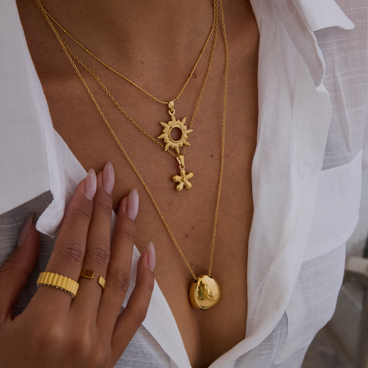 Minimalist Luxury 18K Gold Plated Geometric Oval Stainless Steel Necklace for Women
