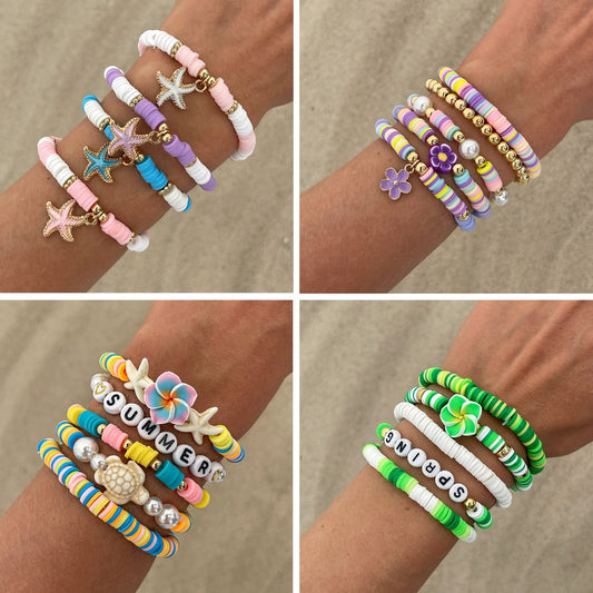 Sweet Floral Letter Resin Plated Bracelet Set for Women