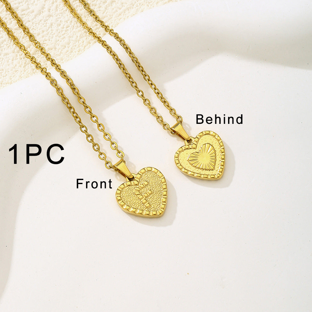 Elegante collana con ciondolo a forma di cuore in acciaio inossidabile con lettera, per donna, finitura placcata, stile catena O