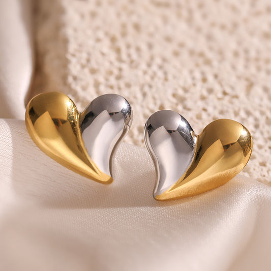 Fashionable Heart-Shaped Stainless Steel Ear Studs for Women with Gold Plating, Minimalist Geometric Design, Versatile Everyday Jewelry