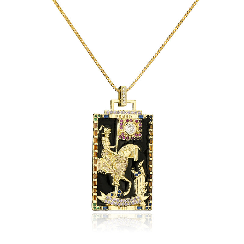 Minimalist Geometric Tarot Pendant Necklace in Copper with 18K Gold Plating and Zircon Inlay for Women