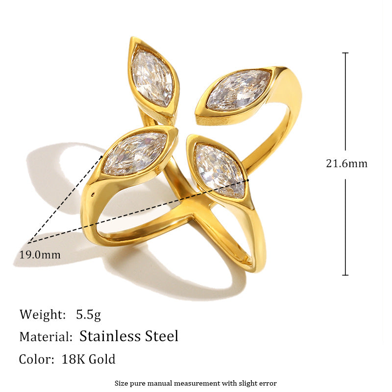 Anello geometrico alla moda in acciaio inossidabile placcato oro 18 carati da donna