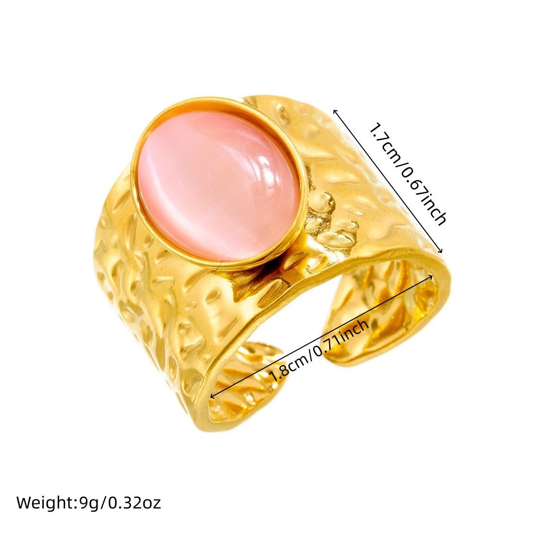 Vintage Gold Plated Stainless Steel Oval Geometric Gemstone Inlay Wide Band Ring