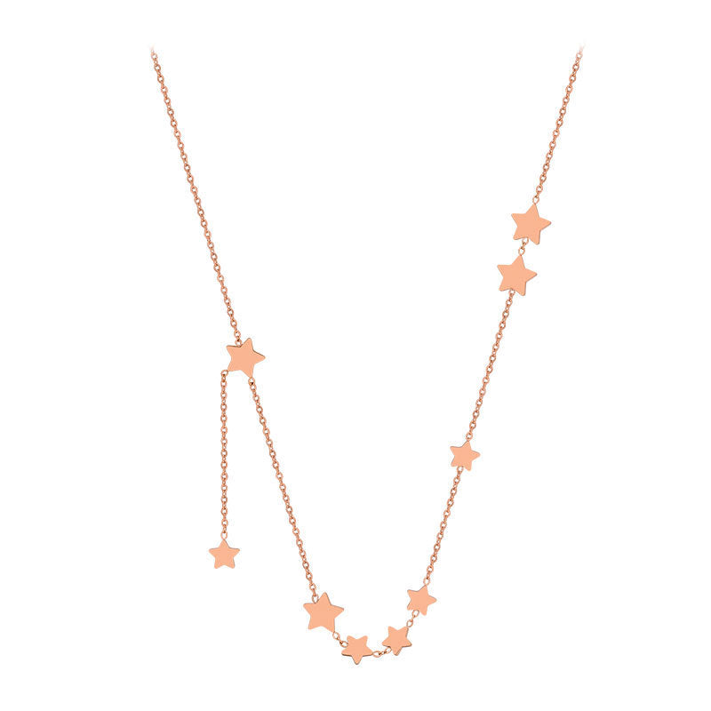 Collana da donna a stella in acciaio al titanio tonalità fredde, minimalista con finitura placcata e catena a croce