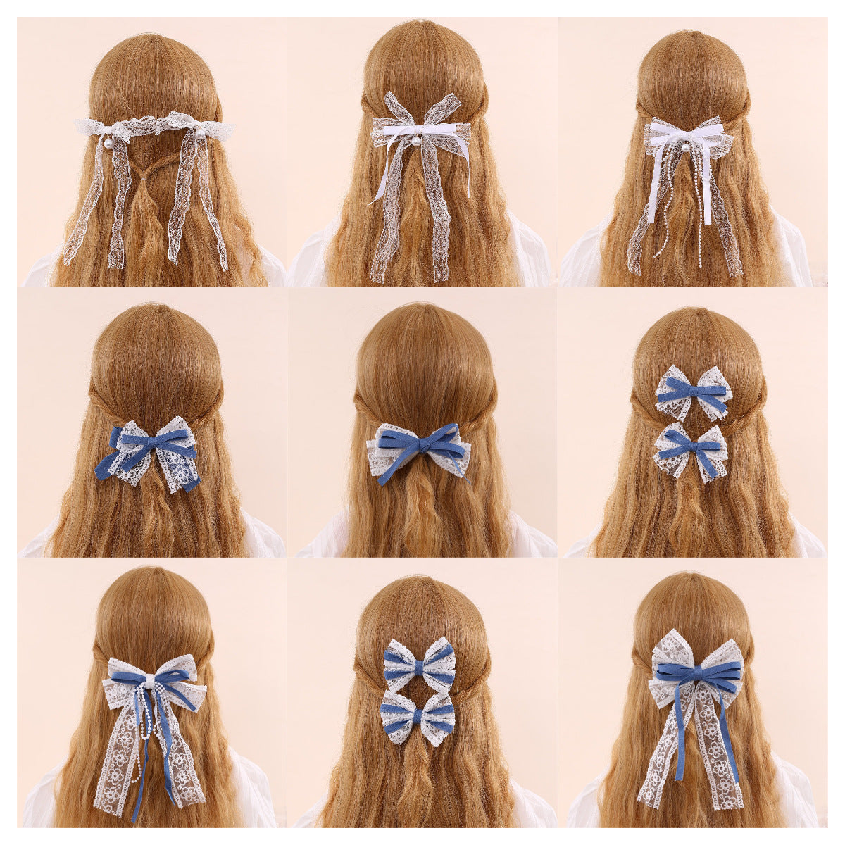 Fermaglio per Capelli a Fiocco Stile Naturale per Bambini in Tulle con Increspature e Texture a Rete