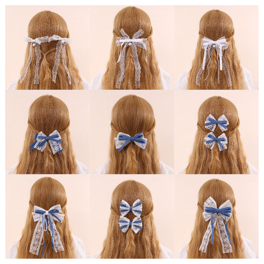 Fermaglio per Capelli a Fiocco Stile Naturale per Bambini in Tulle con Increspature e Texture a Rete