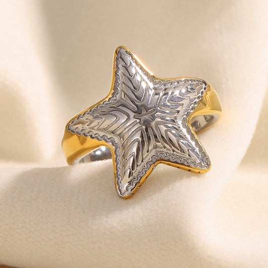 Anillo Minimalista de Acero Inoxidable con Forma de Estrella de Mar Geométrica y Baño de Oro de 18K para Mujer