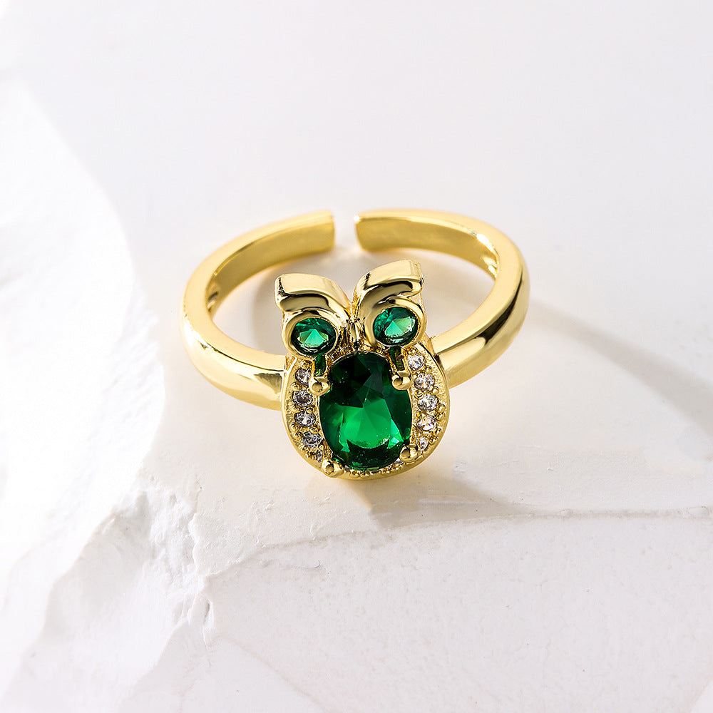 Anello Aperto Tartaruga Farfalla Geometrica da Donna in Rame con Placcatura in Oro 18K e Intarsio di Zirconi
