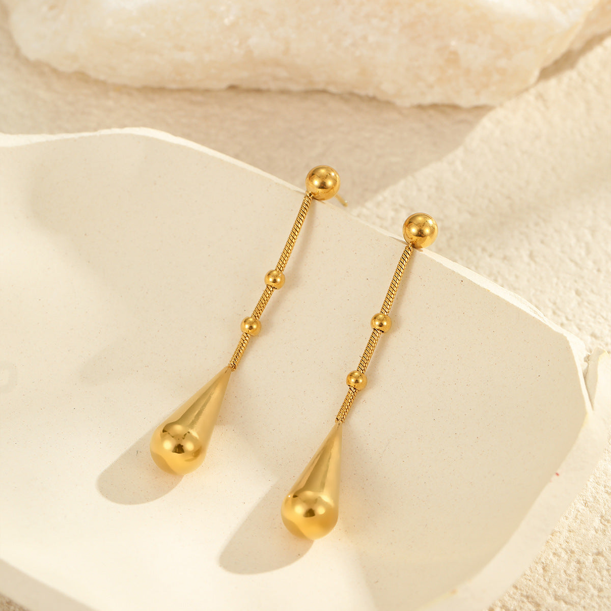 Minimalist Titanium Steel Drop Earrings with Geometric Shape and Plated Finish for Women