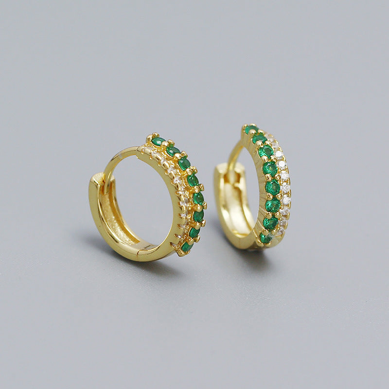 Pendientes trepadores geométricos de plata de ley S925 con circonitas y doble fila de incrustaciones de colores mezclados para mujer