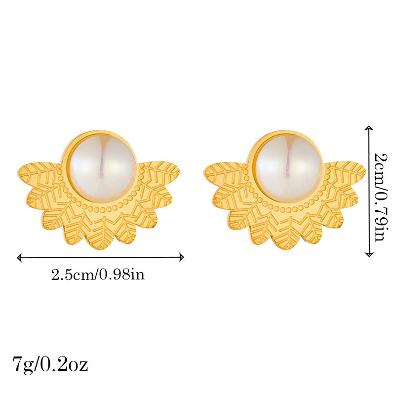 Pendientes de perlas para mujer con forma de pluma de acero inoxidable chapado en oro, estilo vintage y a la moda
