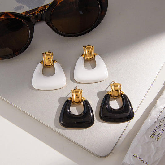 Minimalist Geometric Triangle Stainless Steel Enamel Earrings for Women with Hypoallergenic Posts