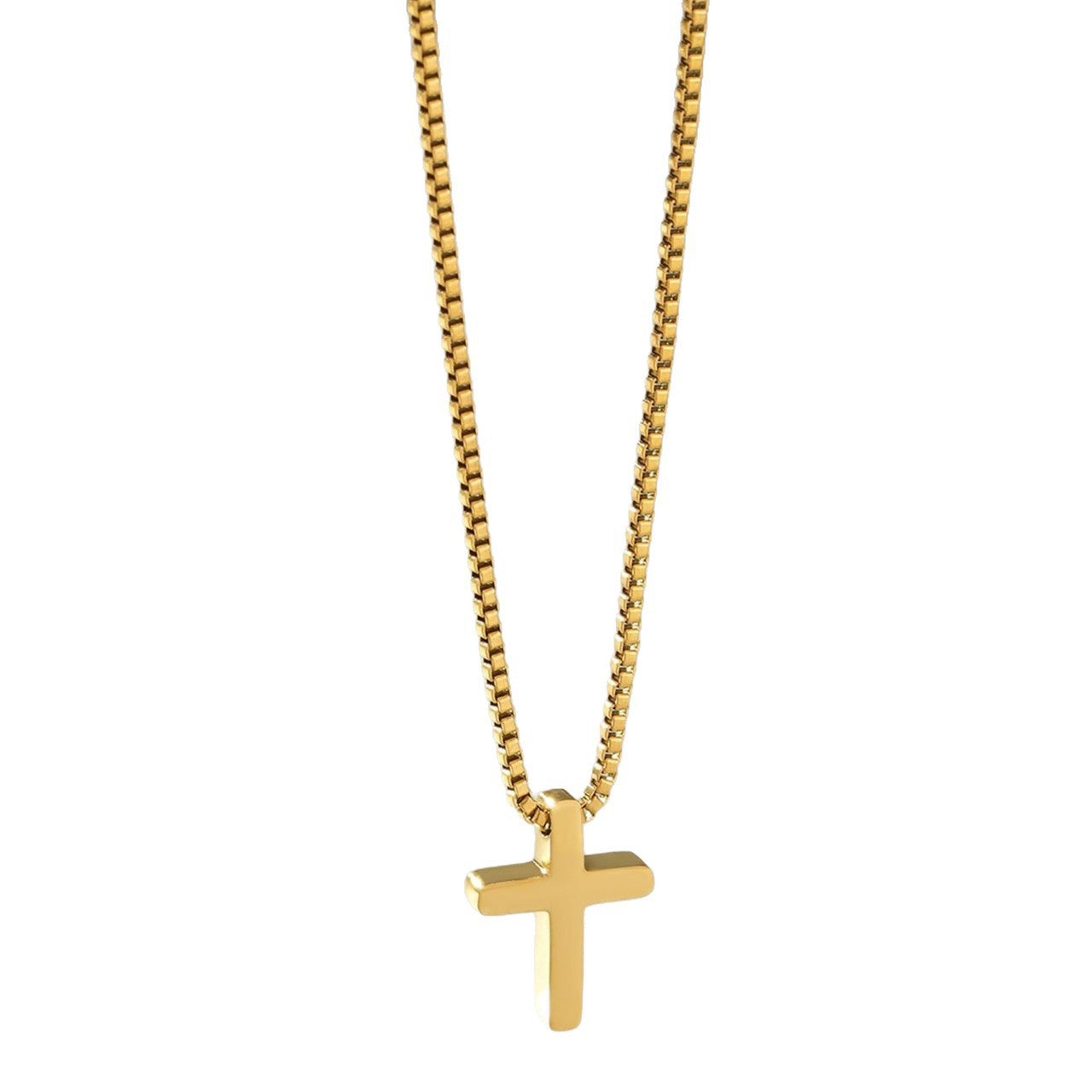 Minimalist Stainless Steel Cross Pendant Necklace Plated Box Chain Unisex Jewelry