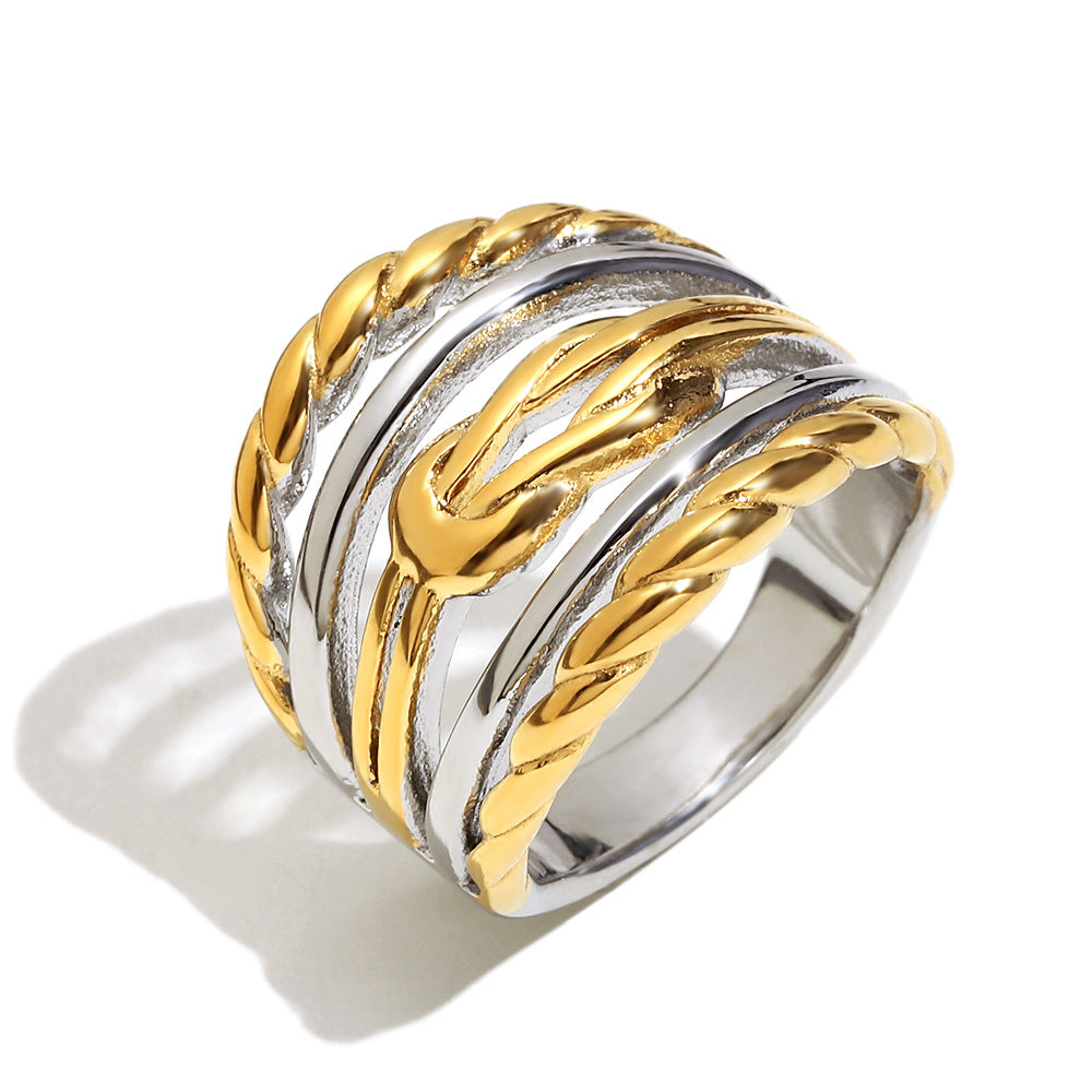 Minimalist Geometric Stainless Steel Ring with 18K Gold Plating for Women