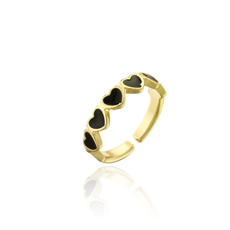 Minimalist Sweet 18K Gold Plated Drip Oil Heart Ring for Women Adjustable
