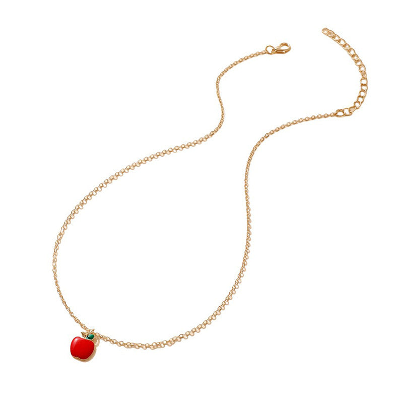 Sweet Alloy Apple Pendant Necklace Drip Oil Plated Cable Chain Unisex Jewelry