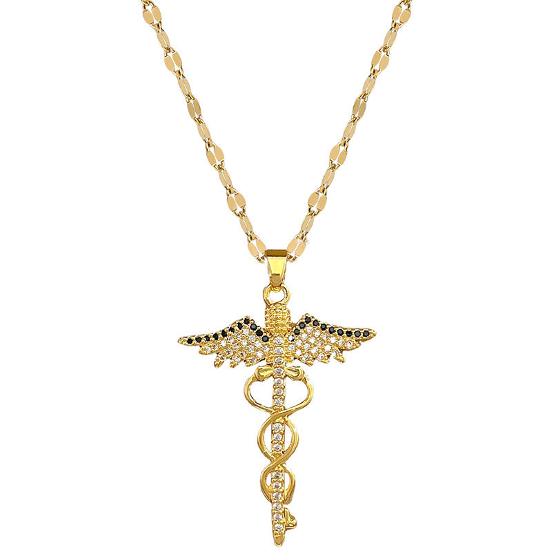 Luxury Minimalist Sweet Geometric Titanium Steel Stainless Steel Necklace with Rhinestone Inlay for Women