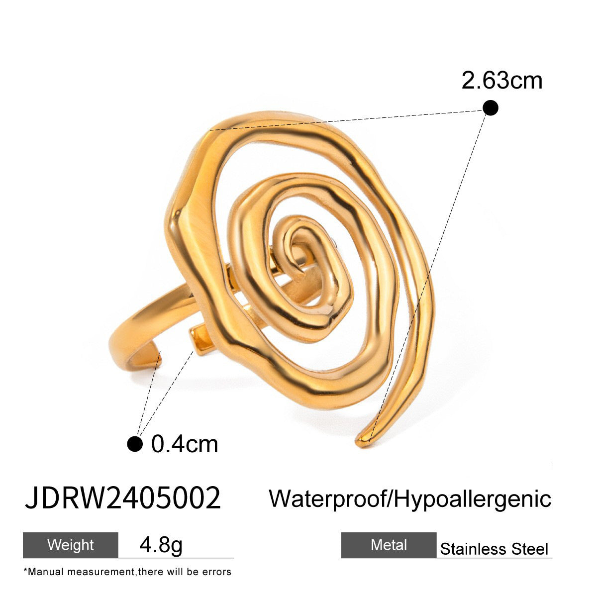 Fashion Business Casual Teardrop Geometric Plated Stainless Steel Ring for Women