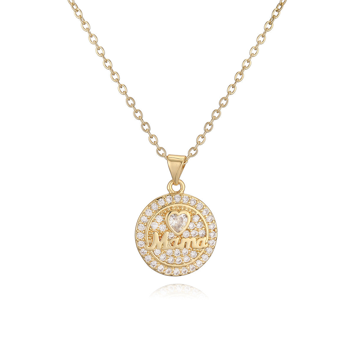Minimalist Elegant 18K Gold Plated Brass Round Letter MAMA Cubic Zirconia Pendant Necklace for Women
