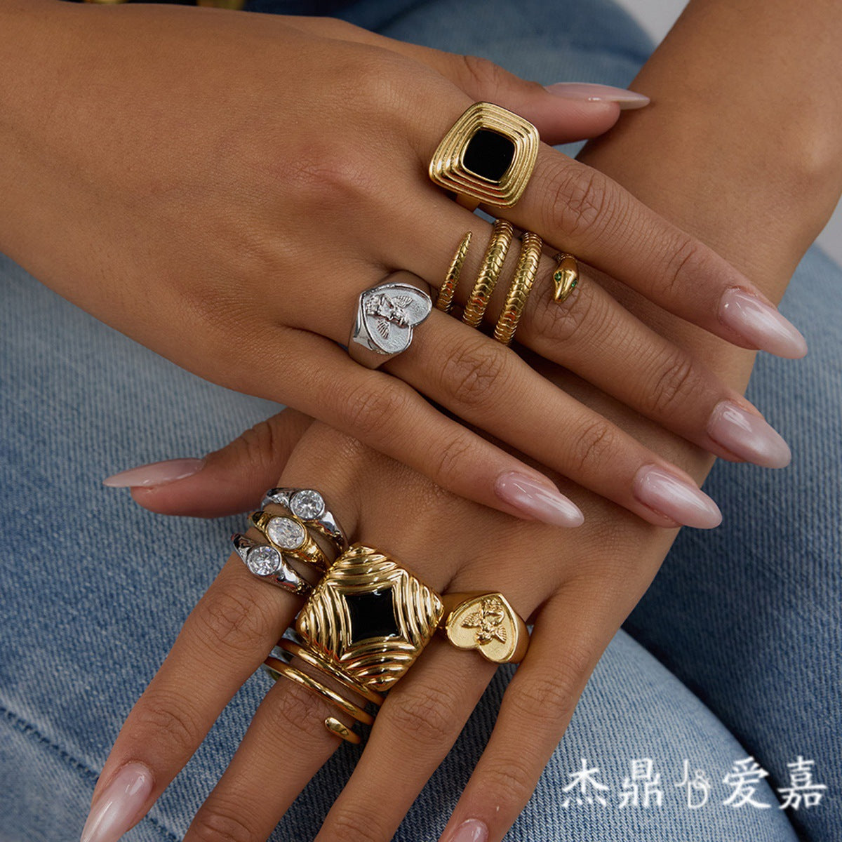 Elegant Geometric Drip Oil Plated Titanium Steel Ring with Cubic Zirconia for Women