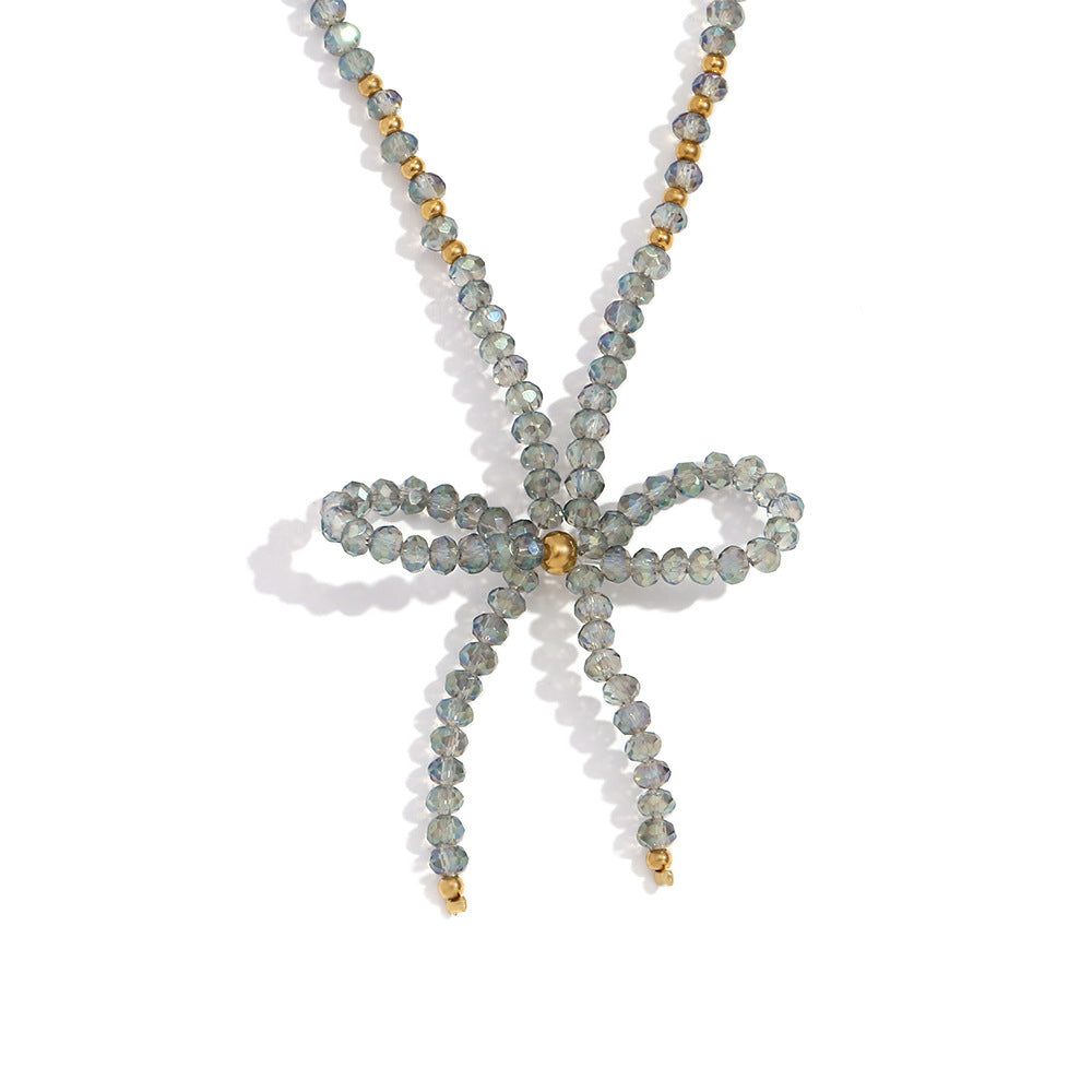 Fashionable Bow-Knot Pendant Necklace for Women with Stainless Steel Chain and Titanium Steel Pendant, Electroplated Finish, Geometric Design