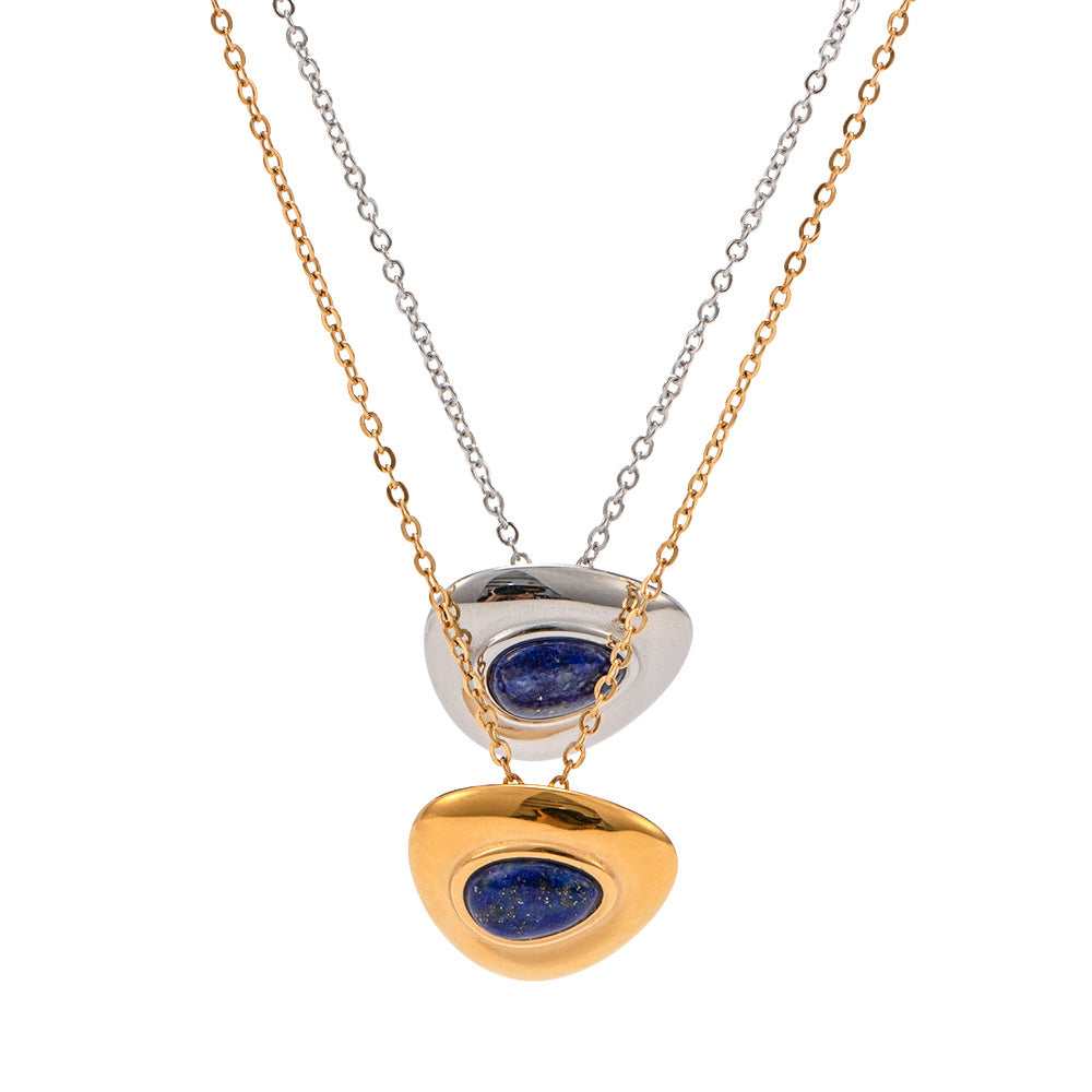Collana Minimalista Geometrica da Donna in Acciaio al Titanio con Intarsio di Lapislazzuli