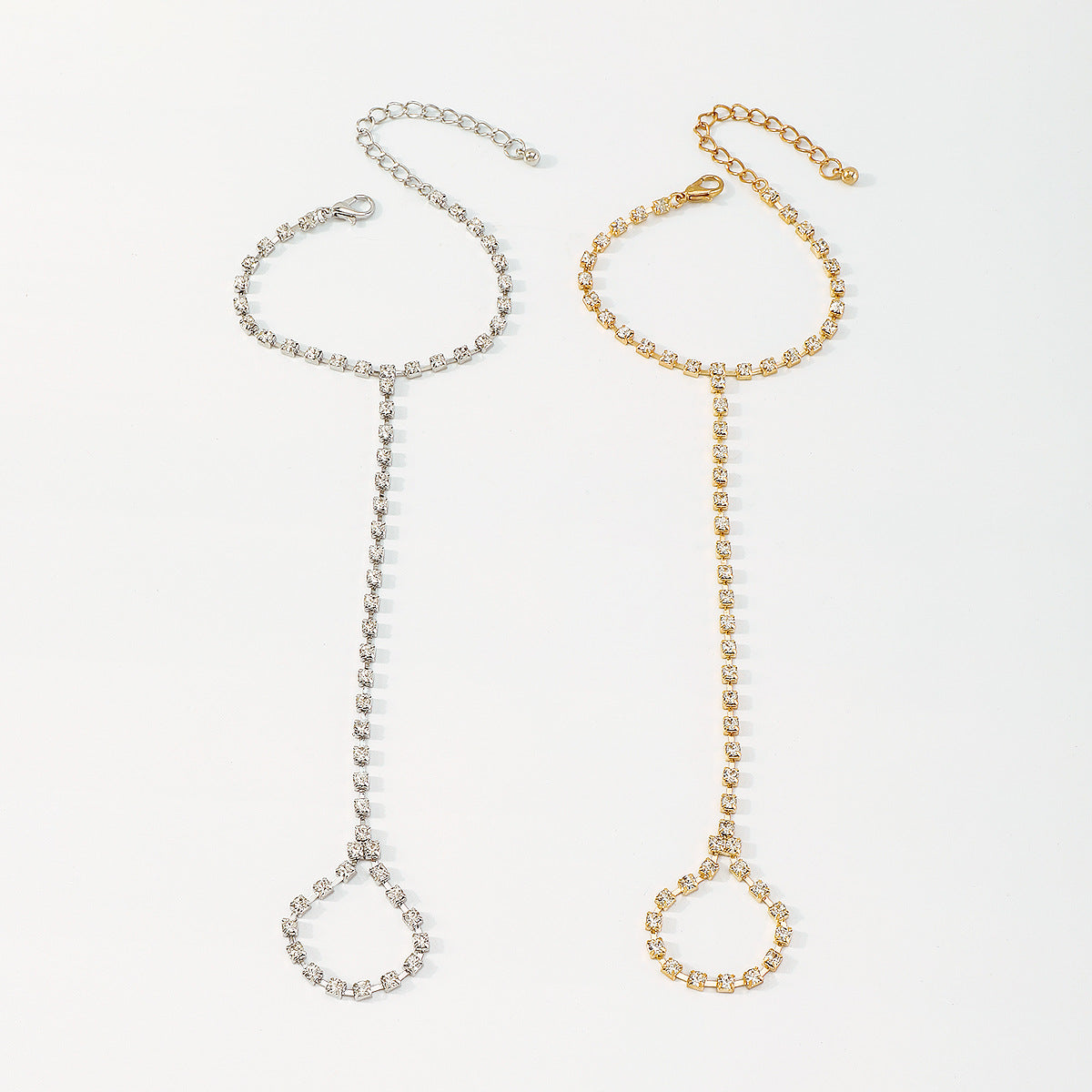 Bracciale e Anello da Donna Minimalista Elegante Geometrico con Strass Incastonati e Catena a Cavo