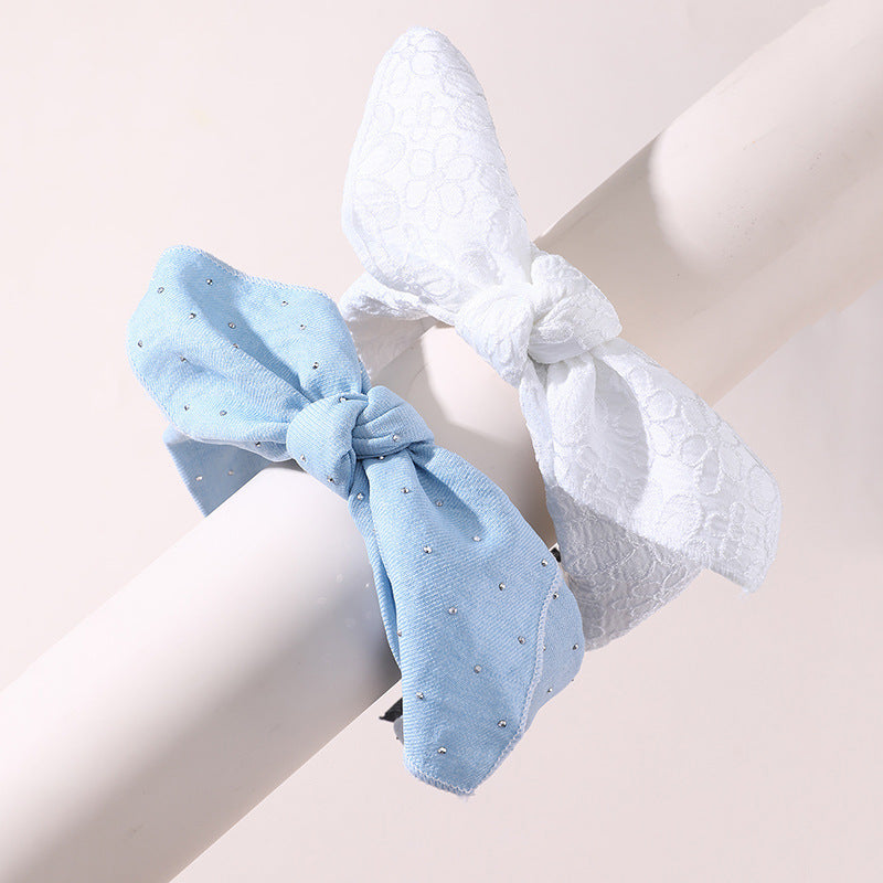 Set di cerchietti per capelli per bambini con motivo geometrico, a pois e a quadretti, fiocco con bordo in pizzo e rivestimento in resina