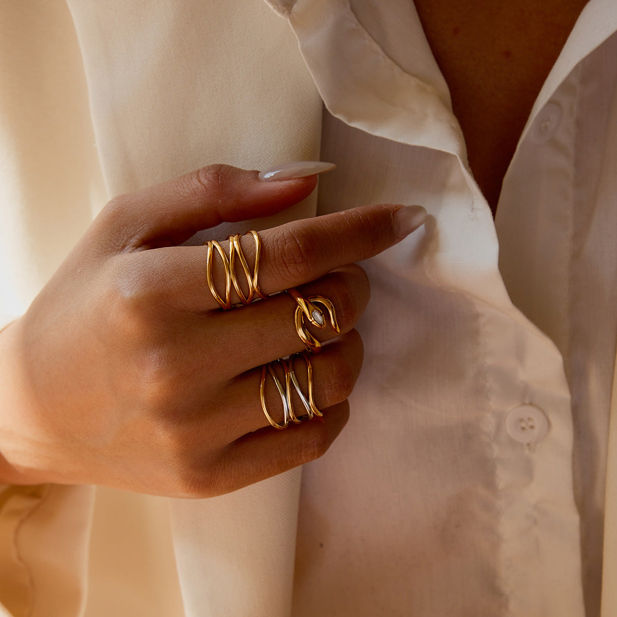 Geometric Plated Stainless Steel Ring for Women