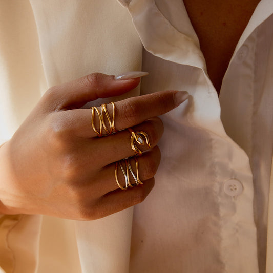 Geometric Plated Stainless Steel Ring for Women