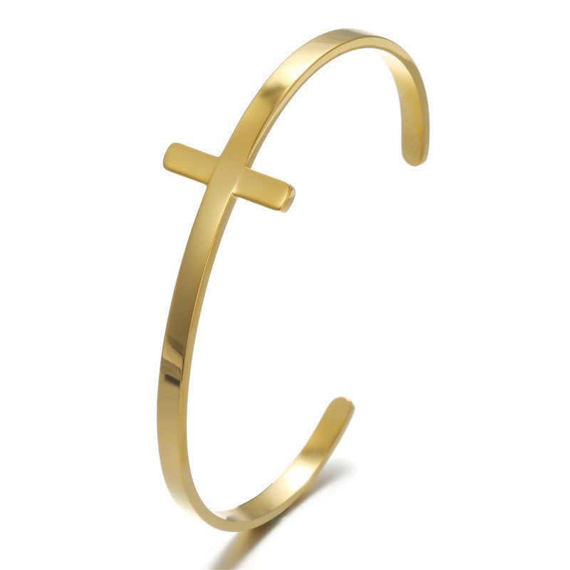 Minimalist 18K Gold Plated Geometric Titanium Steel C-Shape Open Bangle