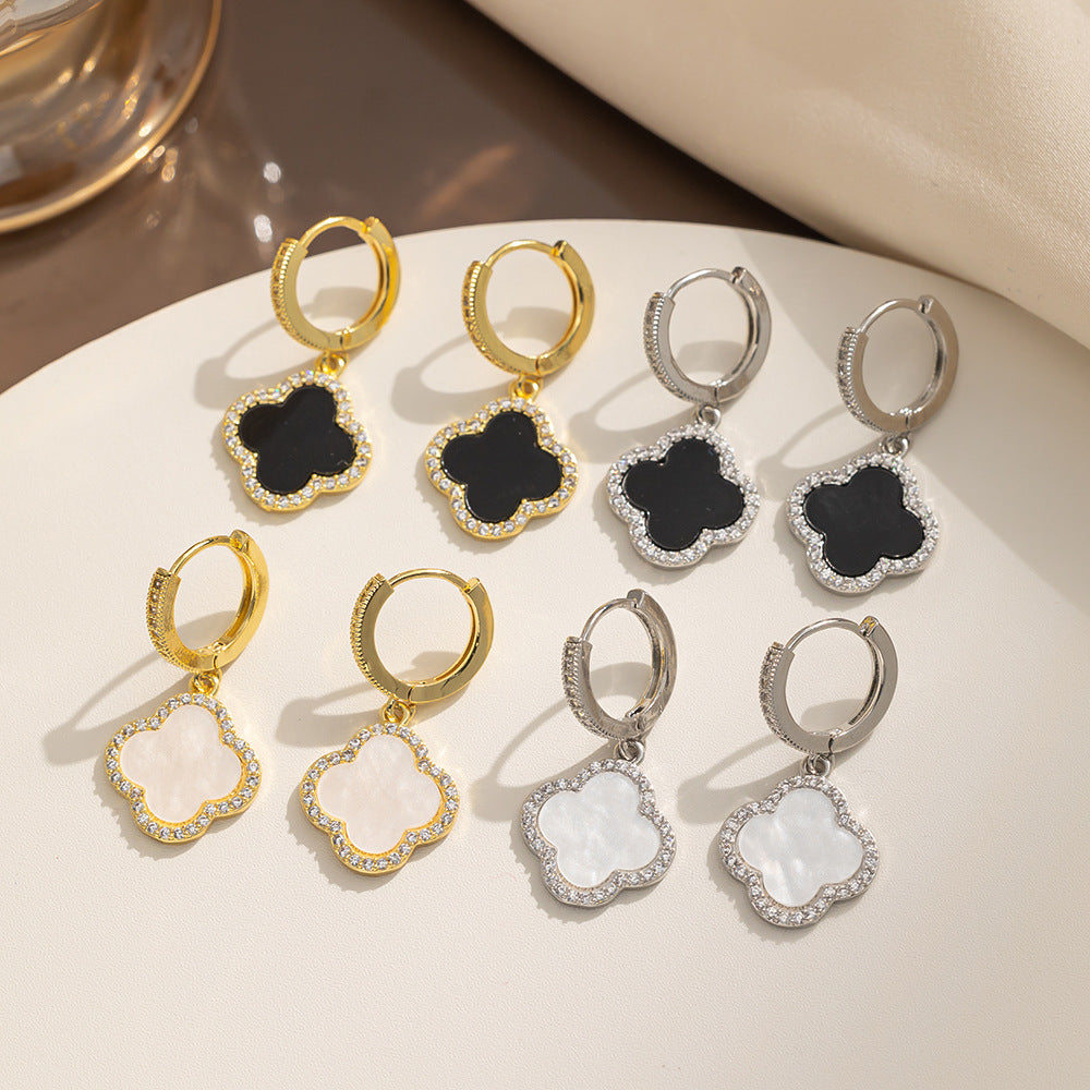 Minimalist Clover-Shaped Titanium Steel Earrings with Electroplated Finish for Women