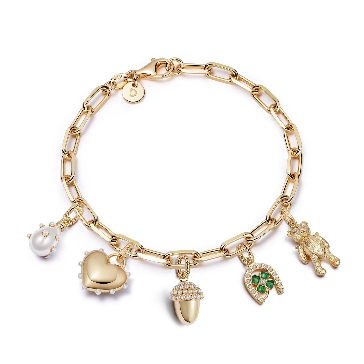 Heart Shape Brass Gemstone Inlay Necklace with Cable Chain for Women DIY Charm Bar