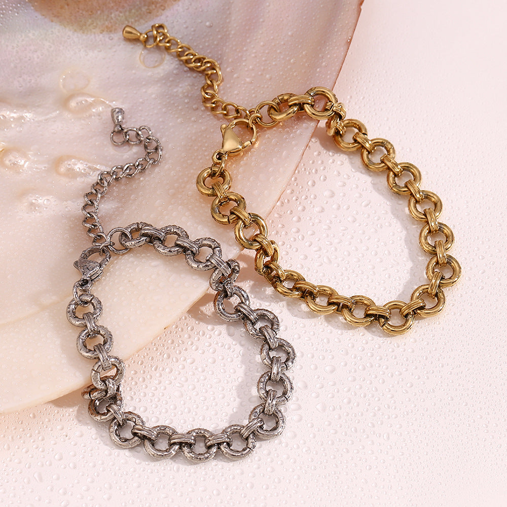 Bracciale a maglie rotonde spesse da donna placcato oro 14K in acciaio inossidabile geometrico minimalista