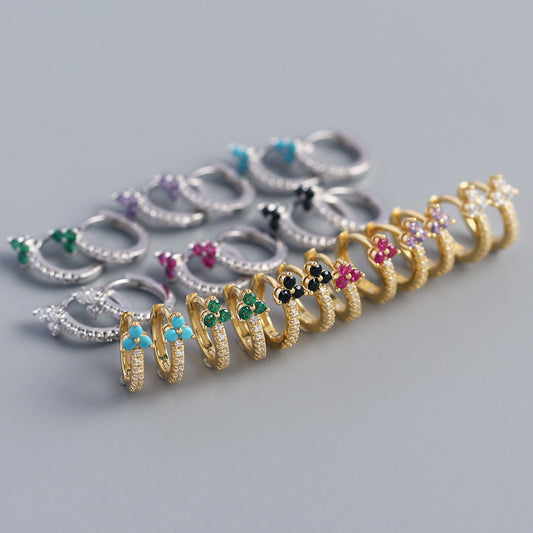 Orecchini di lusso con intarsio floreale in argento sterling 925 e diamanti
