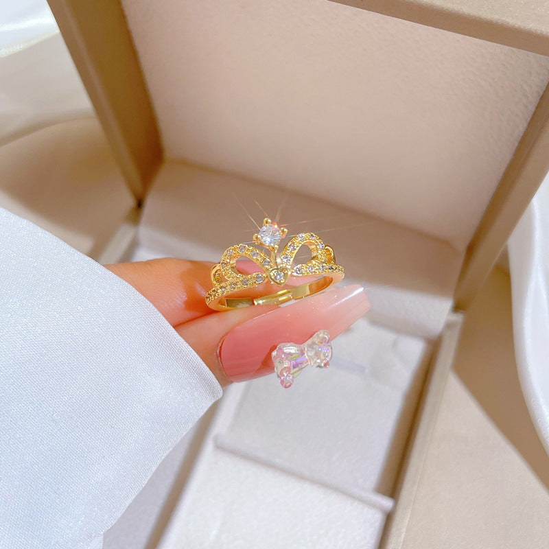 Adjustable Crown-Style Ring Minimalist Japanese-Inspired Women's Finger Ring
