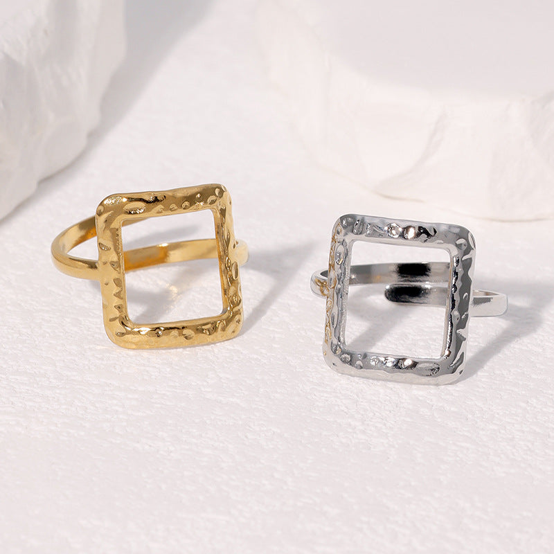 Minimalist 18K Gold Plated Square Geometric Stainless Steel Open Ring for Women