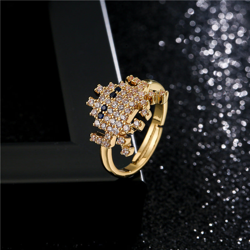 Geometric Micro-pave Cubic Zirconia Gold Plated Brass Alien Ring for Women