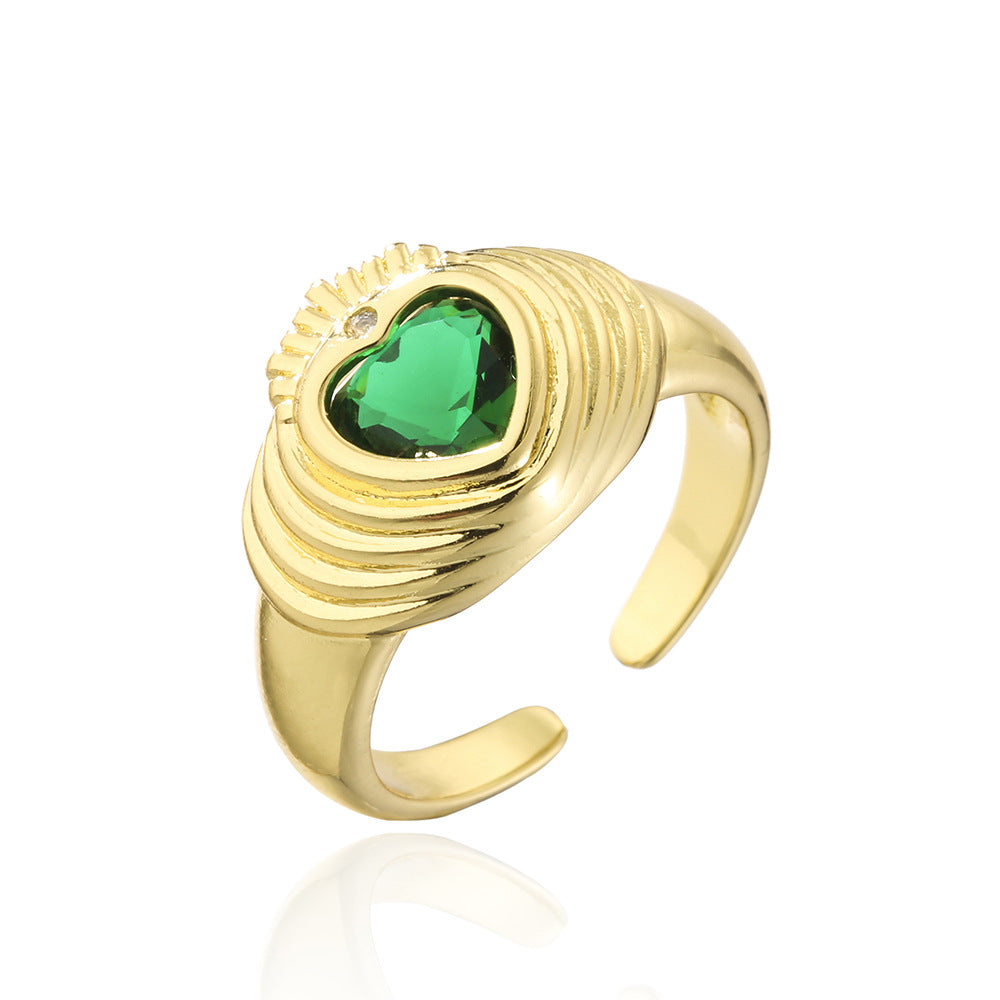 Anello aperto geometrico stile vintage da donna in rame placcato oro 18K con intarsio di zirconi
