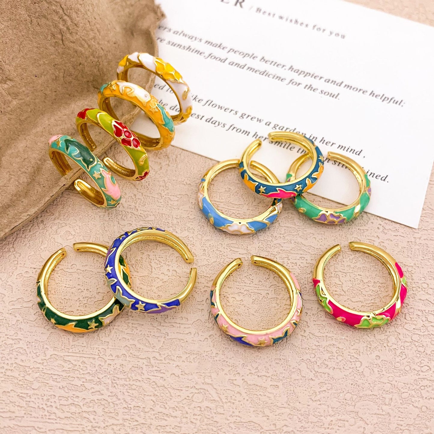 Vintage Sweet Floral Enamel Drip Oil Plated Alloy Adjustable Ring for Women