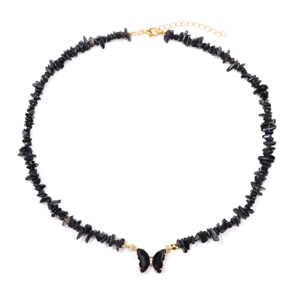 Butterfly Brass Necklace with Cubic Zirconia and Crystal Pendant Cable Chain Unisex