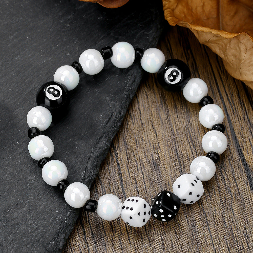 Geometric Dice Black 8 Acrylic Faux Pearl Stretch Bracelet for Women Fashion Casual Jewelry