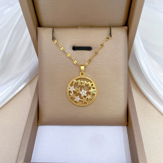 Collana Pendente a Stella Geometrica Minimalista in Acciaio al Titanio con Accenti di Strass per Donne e Uomini