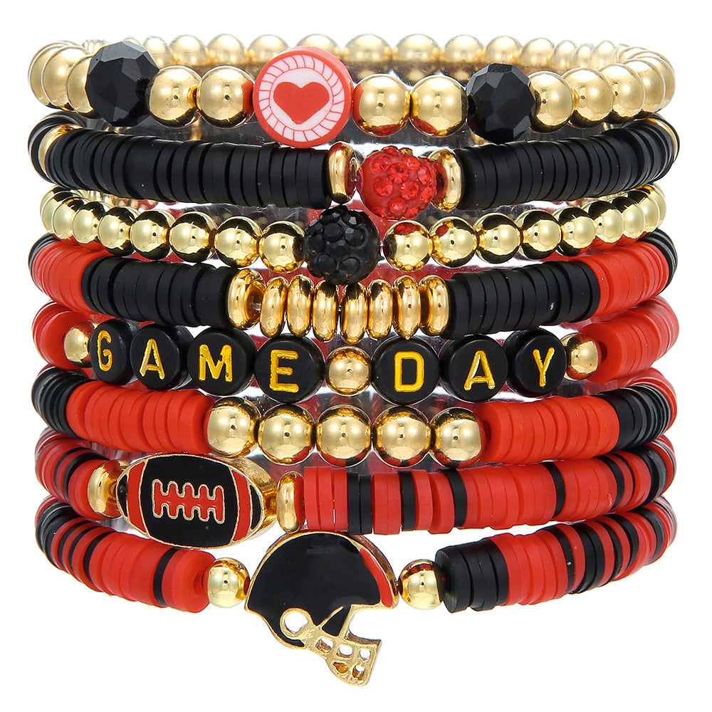 9-Piece Set Geometric Star Letter Resin Beaded Stretch Bracelet Stack