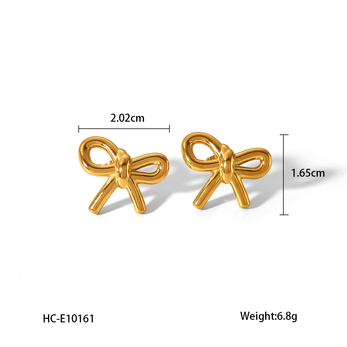 Fashionable 18K Gold Plated Stainless Steel Bow Knot Stud Earrings for Women